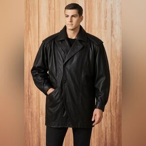 Rocco New York Vintage 80s Black Leather Oversized Jacket Coat Men’s Medium